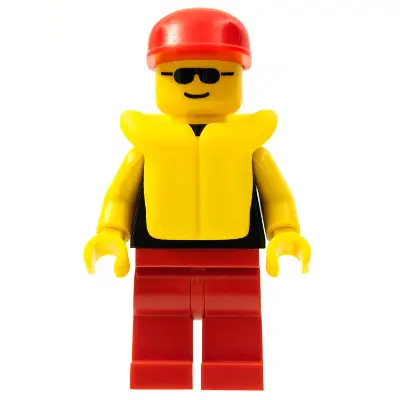 Plain Black Torso with Yellow Arms, Red Legs, Sunglasses, Red Cap, Life Jacket