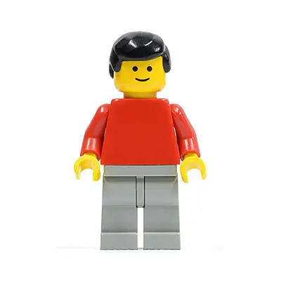 Plain Red Torso with Red Arms, Light Gray Legs, Black Male Hair