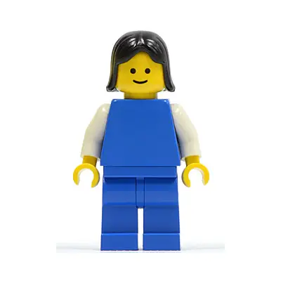Plain Blue Torso with White Arms, Blue Legs, Black Female Hair