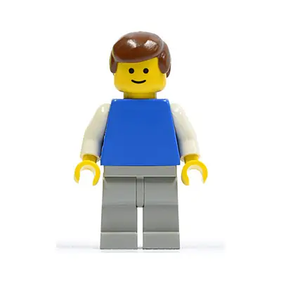Plain Blue Torso with White Arms, Light Gray Legs, Brown Male Hair