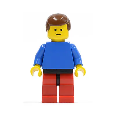 Plain Blue Torso with Blue Arms, Red Legs with Black Hips, Brown Male Hair