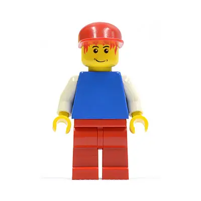 Plain Blue Torso with White Arms, Red Legs, Red Cap, Red Hair