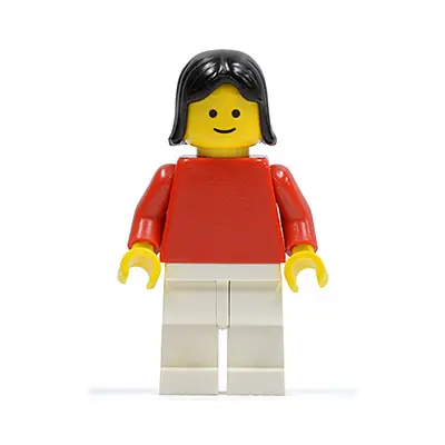 Plain Red Torso with Red Arms, White Legs, Black Female Hair