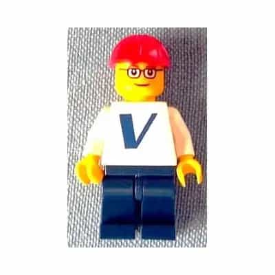Plain White Torso with Vestas Logo (Sticker) with White Arms, Dark Blue Legs, Red Construction Helmet, Glasses