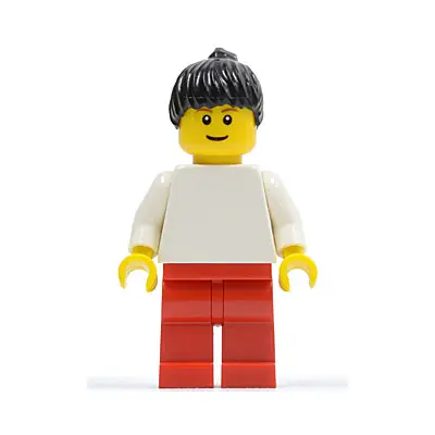 Plain White Torso with White Arms, Red Legs, Black Ponytail
