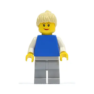 Plain Blue Torso with White Arms, Light Bluish Gray Legs, Tan Ponytail Hair