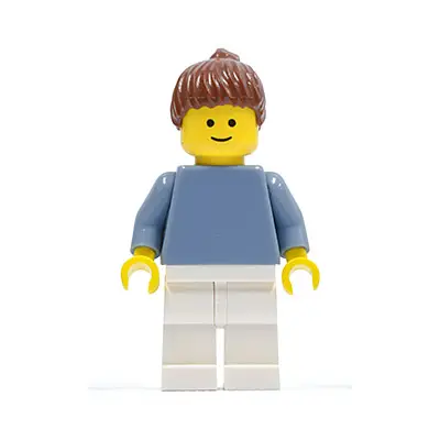 Plain Sand Blue Torso with Sand Blue Arms, White Legs, Reddish Brown Hair with Ponytail
