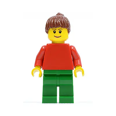 Plain Red Torso with Red Arms, Green Legs, Reddish Brown Ponytail Hair, Eyebrows