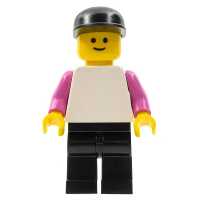 Plain White Torso with Dark Pink Arms, Black Legs, Black Cap
