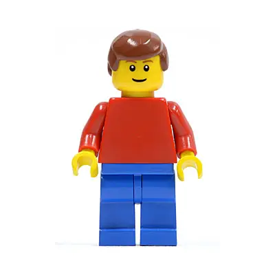 Plain Red Torso with Red Arms, Blue Legs, Reddish Brown Male Hair, Brown Eyebrows, Thin Grin