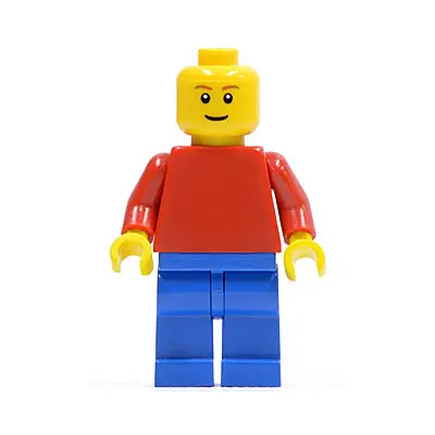 Plain Red Torso with Red Arms, Blue Legs, Brown Eyebrows, Thin Grin