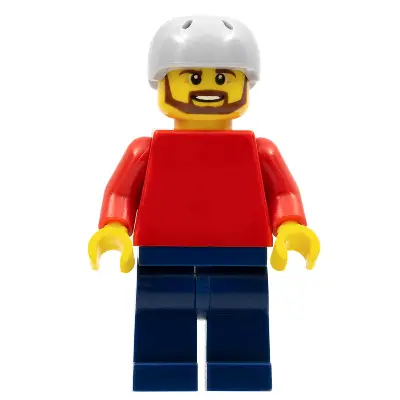 Plain Red Torso with Red Arms, Dark Blue Legs, Sports Helmet and Brown Beard