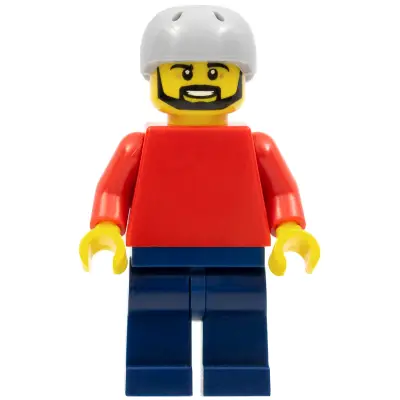 Plain Red Torso with Red Arms, Dark Blue Legs, Sports Helmet and Black Beard