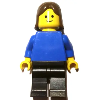 Plain Blue Torso with Blue Arms, Black Legs, Brown Female Hair
