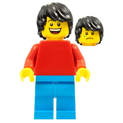Plain Red Torso with Red Arms, Dark Azure Legs, Black Tousled Hair