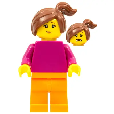 Plain Magenta Torso with Magenta Arms, Orange Legs, Reddish Brown Side Ponytail