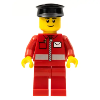 Post Office White Envelope and Stripe, Red Legs, Black Hat, Black Eyebrows