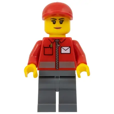 Post Office White Envelope and Stripe, Dark Bluish Gray Legs, Red Short Bill Cap