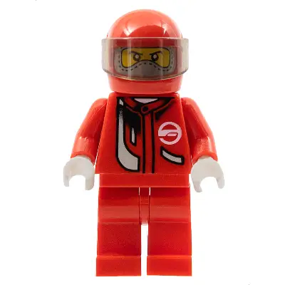 Racer, Red with Light Bluish Gray Balaclava, Red Helmet, Trans-Brown Visor