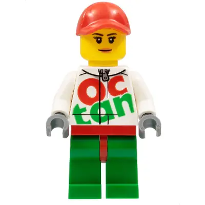 Race Car Female Mechanic, White Octan Racing Suit with Silver Zipper, Red Cap with Hole, Nougat Lips
