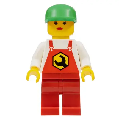 Repair - Overalls Red with Wrench Pattern, Red Legs, Green Cap, Female