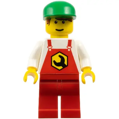 Repair - Overalls Red with Wrench Pattern, Red Legs, Green Cap, Male