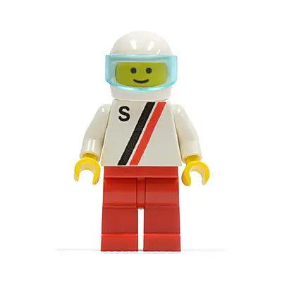 'S' - White with Red / Black Stripe, Red Legs, White Helmet, Trans-Light Blue Visor