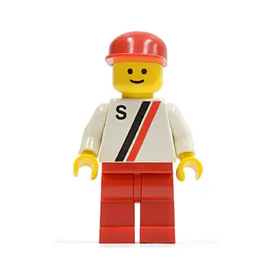 'S' - White with Red / Black Stripe, Red Legs, Red Cap
