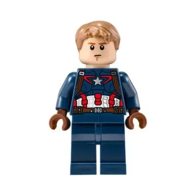 Captain America - Dark Blue Suit with Reddish Brown Belt and Harness, Reddish Brown Hands, Hair, Dark Orange Eyebrows