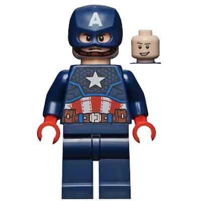 Captain America - Dark Blue Suit with Reddish Brown Belt, Red Hands, Helmet