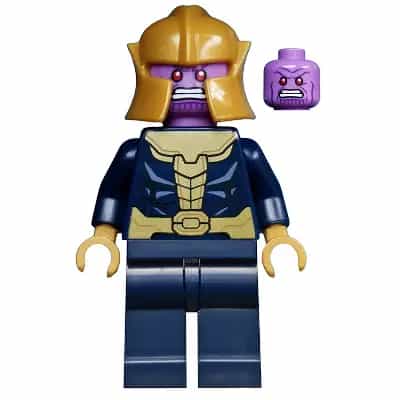 Thanos - Minifigure, Dark Blue and Gold Outfit, Dark Blue Arms, Pearl Gold Hands, Plain Legs, Helmet
