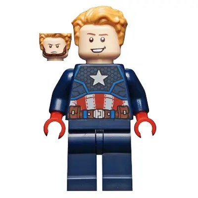 Captain America - Dark Blue Suit with Reddish Brown Belt, Red Hands, Hair