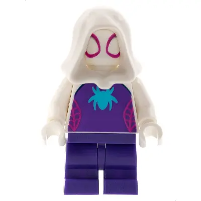 Ghost-Spider (Gwen Stacy) - Dark Purple Medium Legs, White Hood, Medium Azure Spider Logo