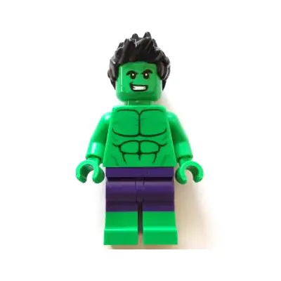 Hulk - Minifigure, Dark Purple Pants, Spiked Hair, Open Mouth Smile / Angry