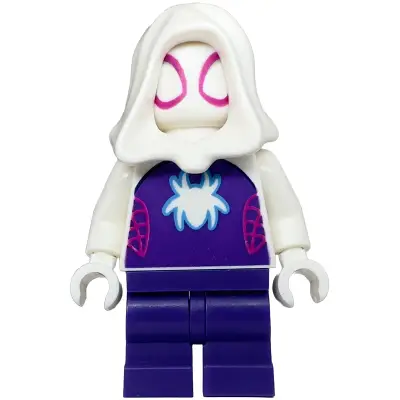 Ghost-Spider (Gwen Stacy) - Dark Purple Medium Legs, White Hood, White Spider Logo