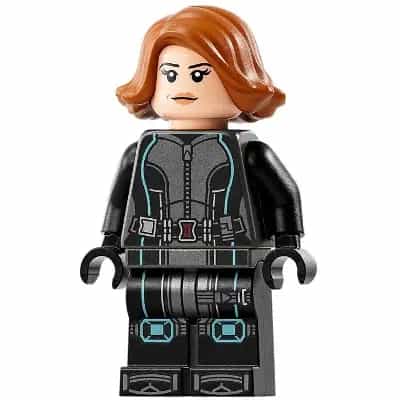 Black Widow - Black Jumpsuit, Dark Orange Short Hair, Printed Legs, Metallic Light Blue Trim