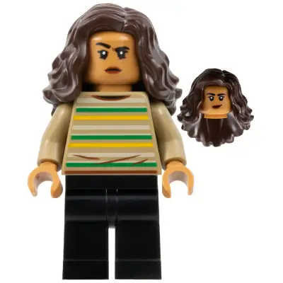 MJ (Michelle Jones) - Dark Tan Striped Sweater, Dark Brown Wavy Hair