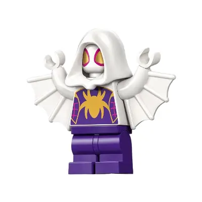 Ghost-Spider (Gwen Stacy) - Dark Purple Medium Legs, White Hood, Gold Spider Logo, Arms with Wings
