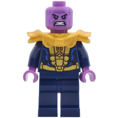 Thanos - Minifigure, Dark Blue and Gold Outfit, Dark Blue Arms, Medium Lavender Hands, Shoulder Armor