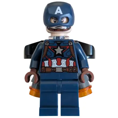 Captain America - Dark Blue Suit with Reddish Brown Belt and Harness, Reddish Brown Hands, Jet Pack