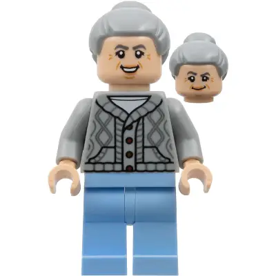 Aunt May - Light Bluish Gray Cardigan Sweater, Bright Light Blue Legs