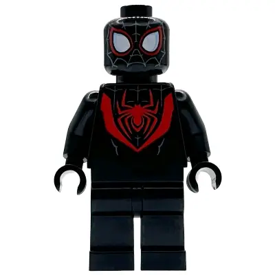 Spider-Man (Miles Morales) - Dark Bluish Gray Webbing on Head, Black Hands