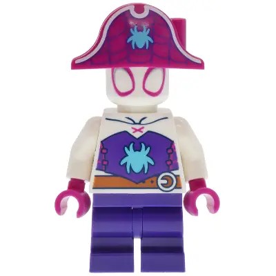 Ghost-Spider (Gwen Stacy) - Dark Purple Medium Legs, Magenta Pirate Hat, Medium Azure Spider Logo, Dark Orange Belt