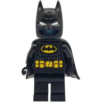 Batman Batsuit - Black with Yellow Belt with Medium Nougat Details, Cowl with White Eyes, Flexible Rubber Cape, Trans-Light Blue Head