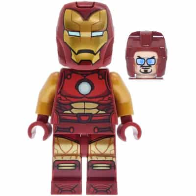 Iron Man - Dark Red and Gold Armor, Round Arc Reactor, Pearl Gold Arms, Helmet with Visor, Glasses