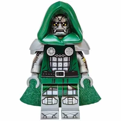 Dr. Doom - Dark Green Hood and Cape, Flat Silver Printed Arms and Legs