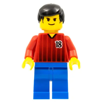 Soccer Player - Red and Blue Team with Number 18