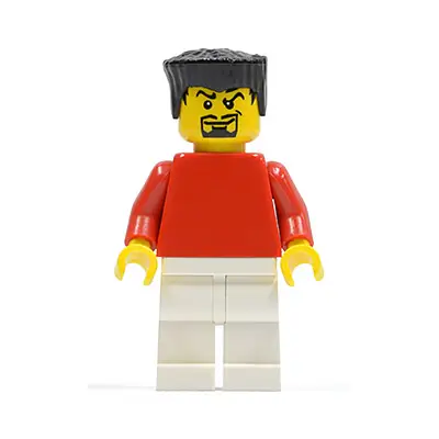 Plain Red Torso with Red Arms, White Legs, Black Flat Top Hair (Soccer Player)