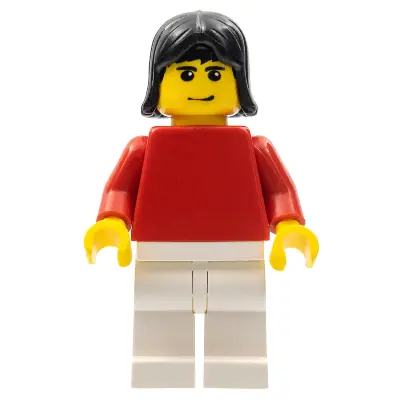 Plain Red Torso with Red Arms, White Legs, Black Female Hair (Soccer Player)