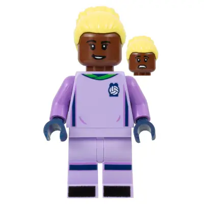 Soccer Goalie, Female, Lavender Uniform, Reddish Brown Skin, Bright Light Yellow Hair